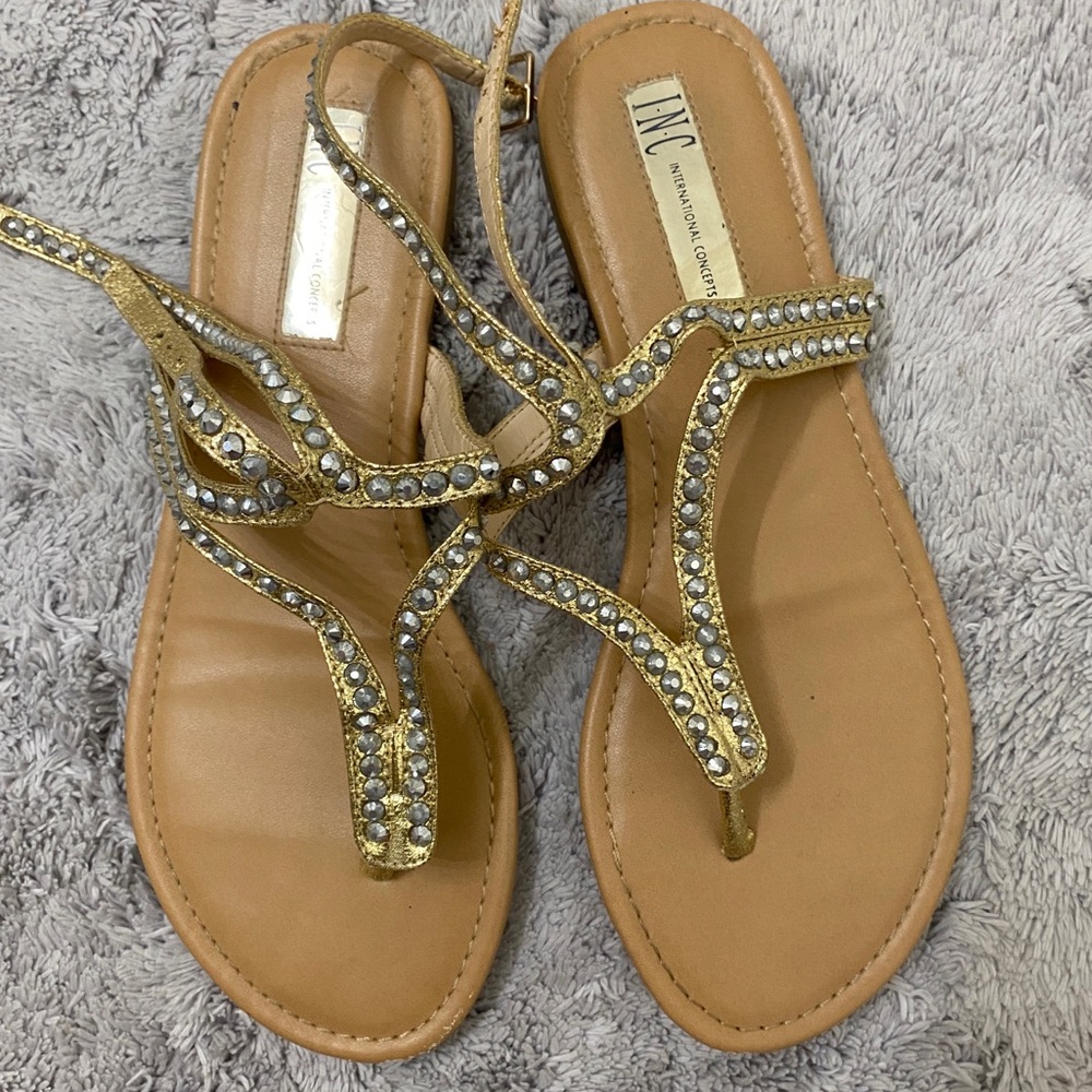 INC | Nude sandals with embellishments